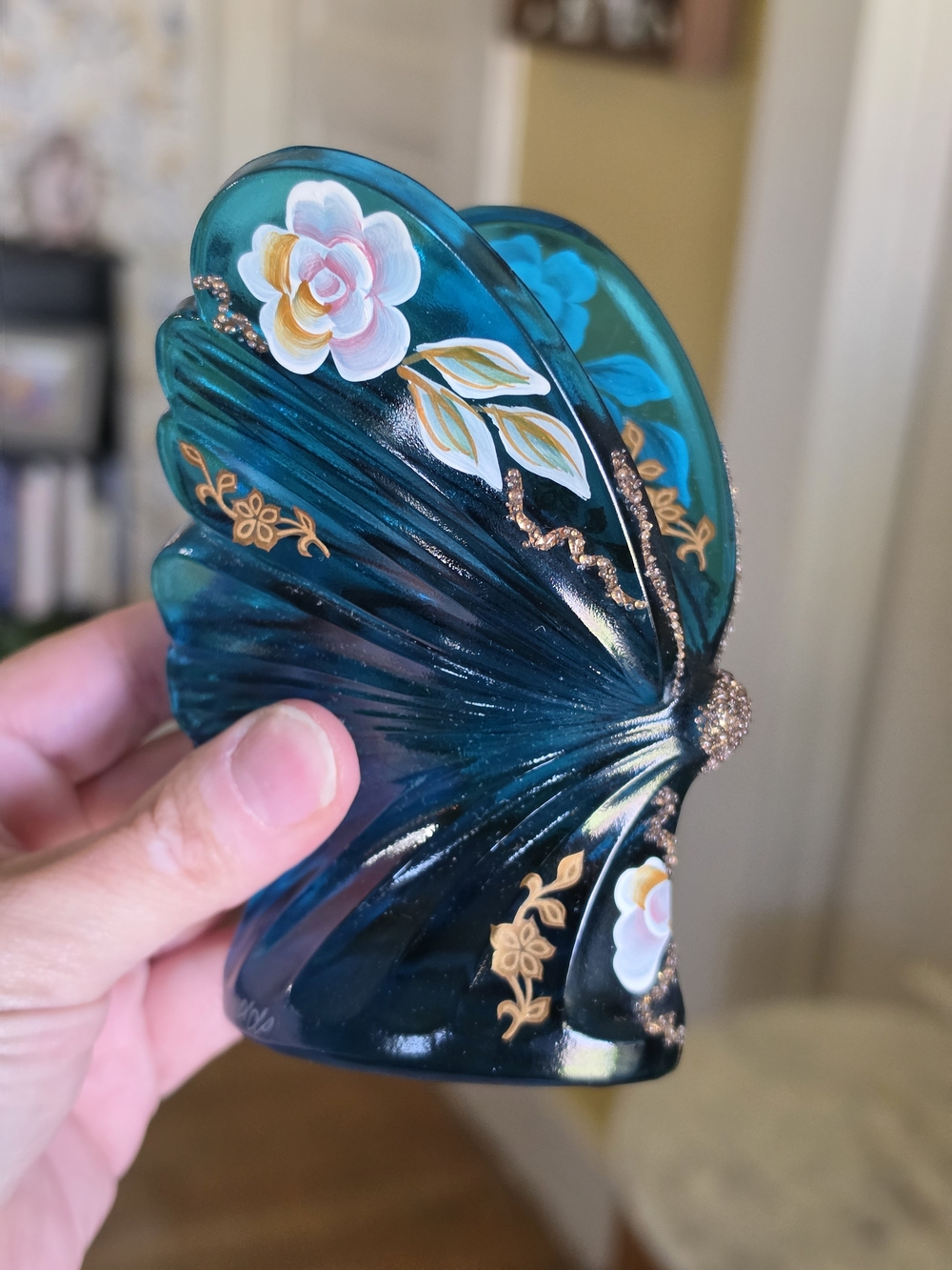 Fenton Teal Hand-Painted Butterfly Accent Sculpture